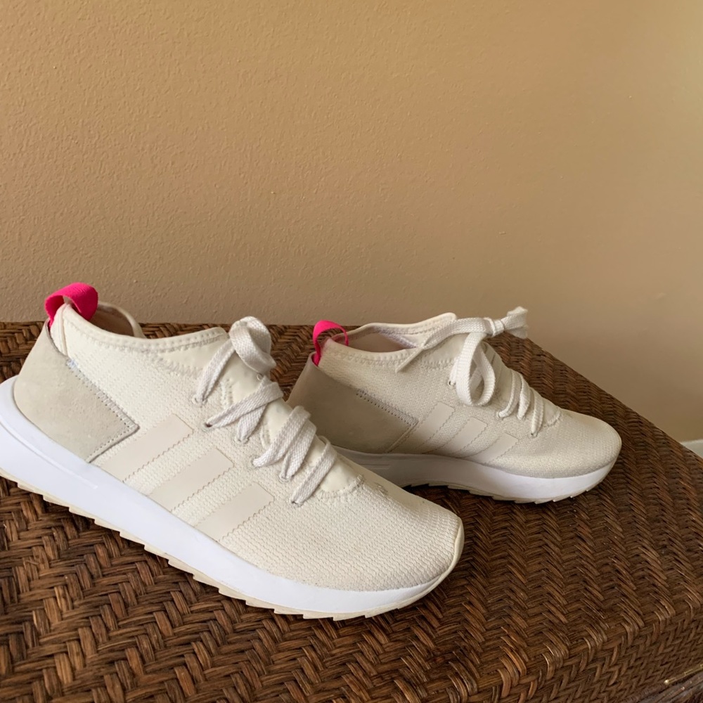 Women’s cream adidas gym shoes